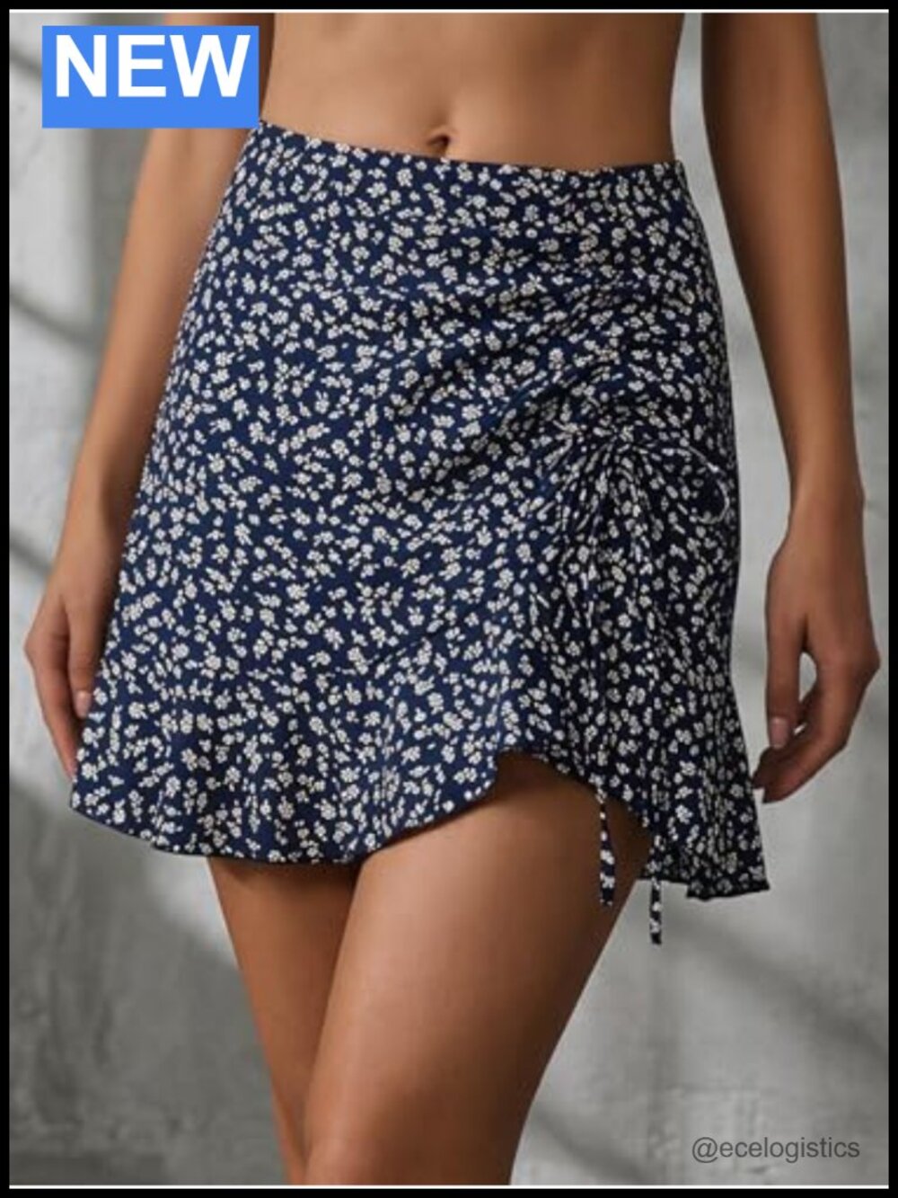 Boho Floral Wrap Ruffle Mini Skirt Ruched High Rise A-Line - Picture 3 of 4